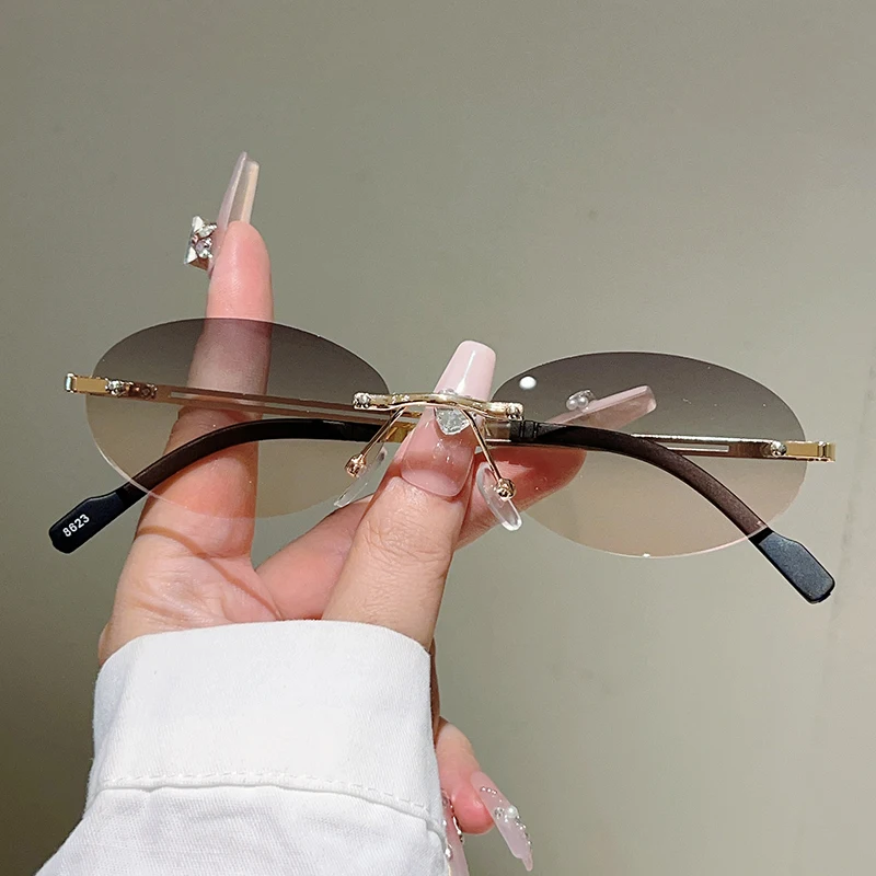 Sunglasses Uv400 - Безободковые овальные солнцезащитные очки для женщин,